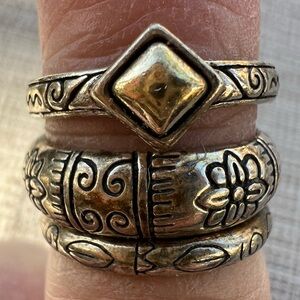 Brighton Sterling Silver & Brass Scroll Design Stack Ring Set Of 3 Size 6